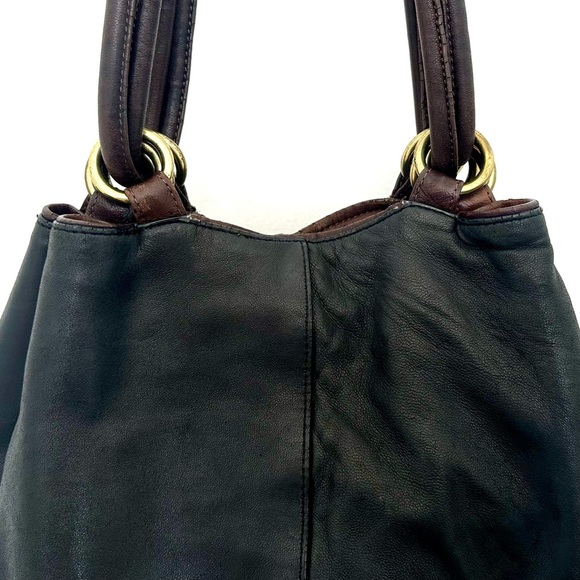 Kooba Black Leather Hobo Slouch Bag GUC Brass Rings Drawstring BIG! - Picture 3 of 15